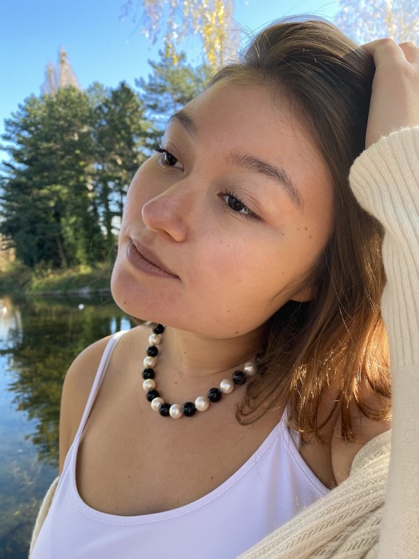 Onyx with mother of pearl necklace 925 sterling silver