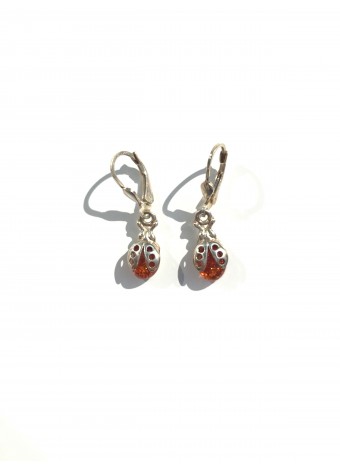 Ladybug earrings amber 925 sterling silver