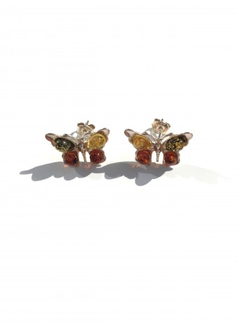 Butterfly stud earrings amber 925 sterling silver