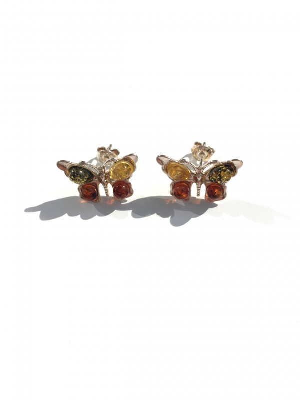 Butterfly stud earrings amber 925 sterling silver