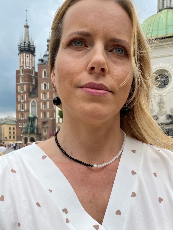 Schwarz-weiße Halskette 925 Silber