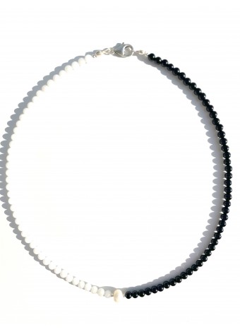 Schwarz-weiße Halskette 925 Silber