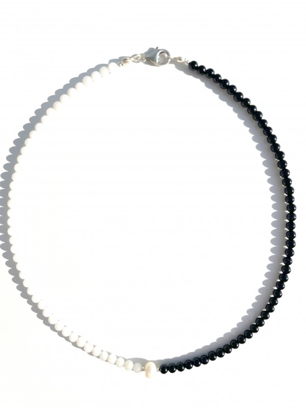 Schwarz-weiße Halskette 925 Silber