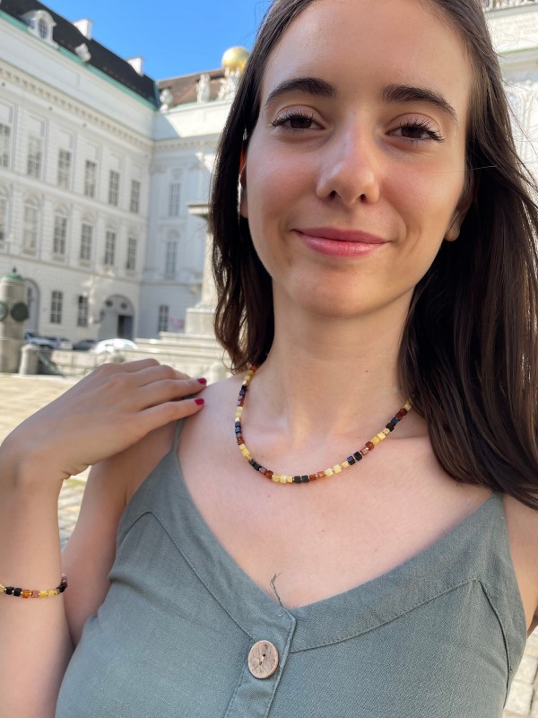 Bernstein Halskette Silber vergoldet