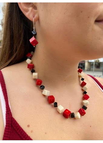 Coral -onyx necklace sterling silver