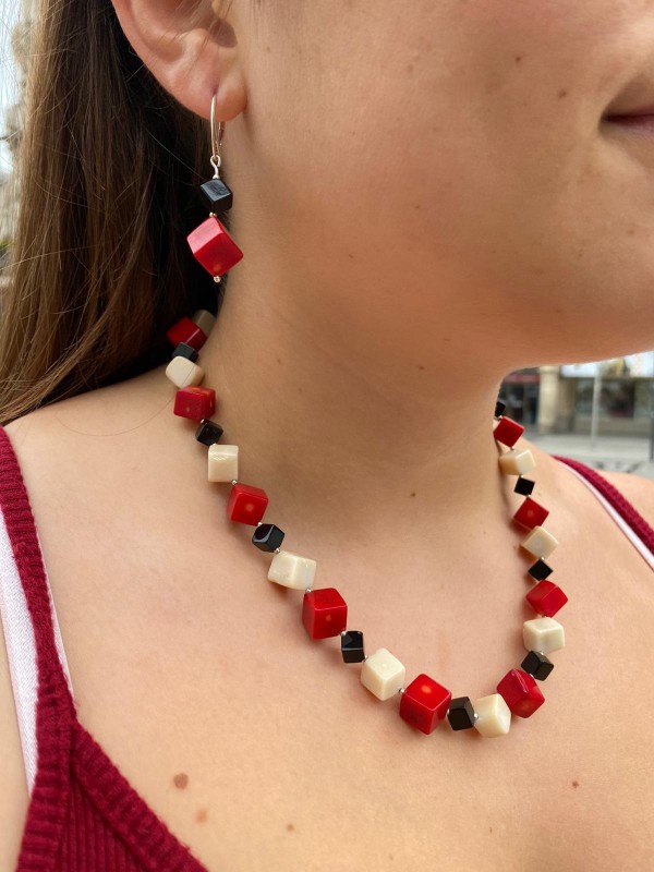 Korall-Onyx Halskette Silber