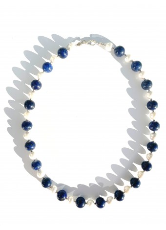 Lapis lazuli-Perlmutt Halskette 925 Silber