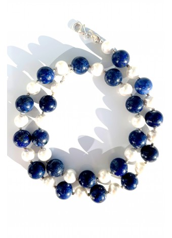 Lapis lazuli-mother of pearl necklace 925 sterling silver