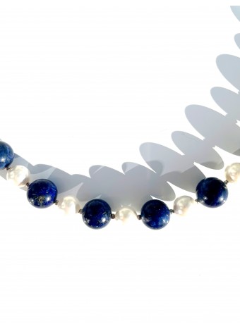 Lapis lazuli-Perlmutt Halskette 925 Silber