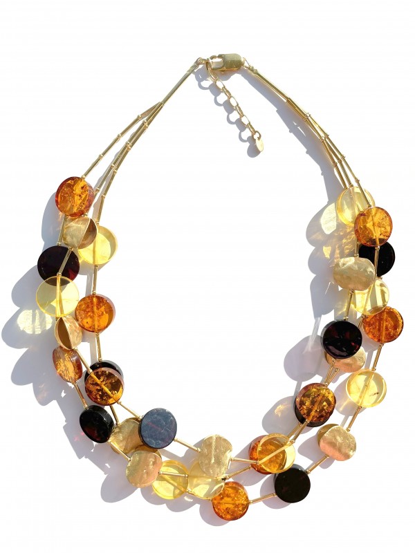 3 row layer amber necklace