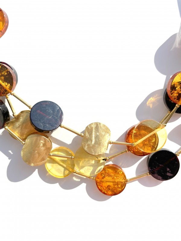 3 row layer amber necklace