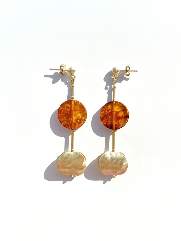 Lange Natur Bernstein Ohrringe vergoldete Silber