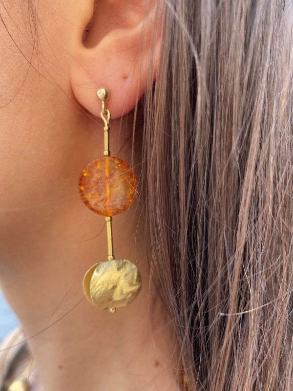 Lange Natur Bernstein Ohrringe vergoldete Silber