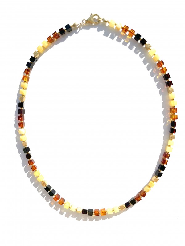 Bernstein Halskette Silber vergoldet