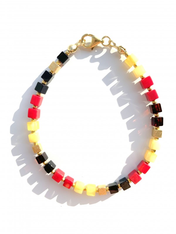 Bracelet amber with coral silver gold plated