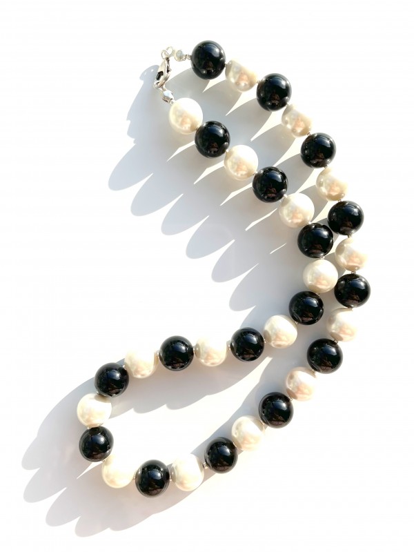 Onyx with mother of pearl necklace 925 sterling silver