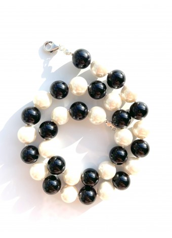 Onyx with mother of pearl necklace 925 sterling silver
