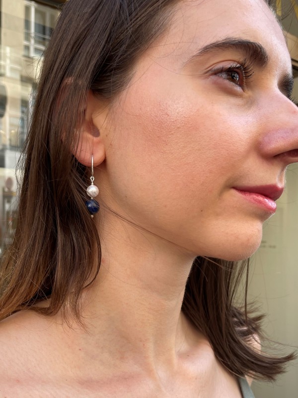 Ohrringe Natur Lapislazuli und Perlmutt 925 Silber