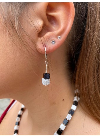 Black-white earrings sterling silver