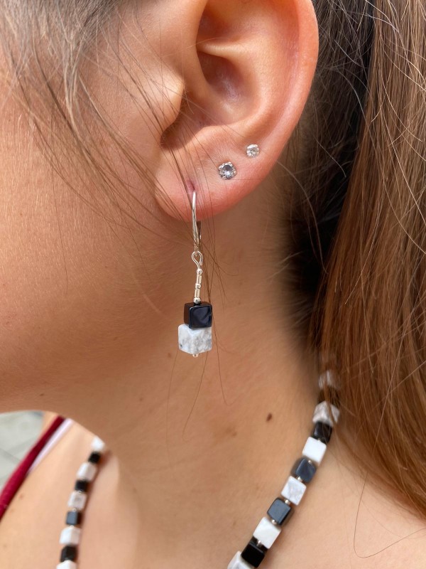Black-white earrings sterling silver
