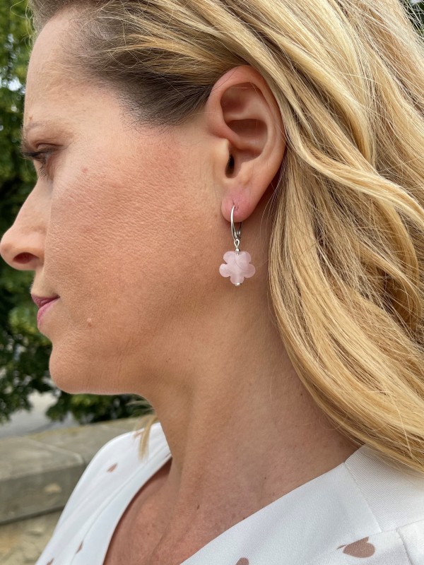 Flowers earrings rose quartz