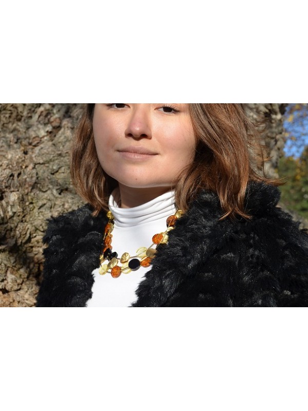 3 row layer amber necklace
