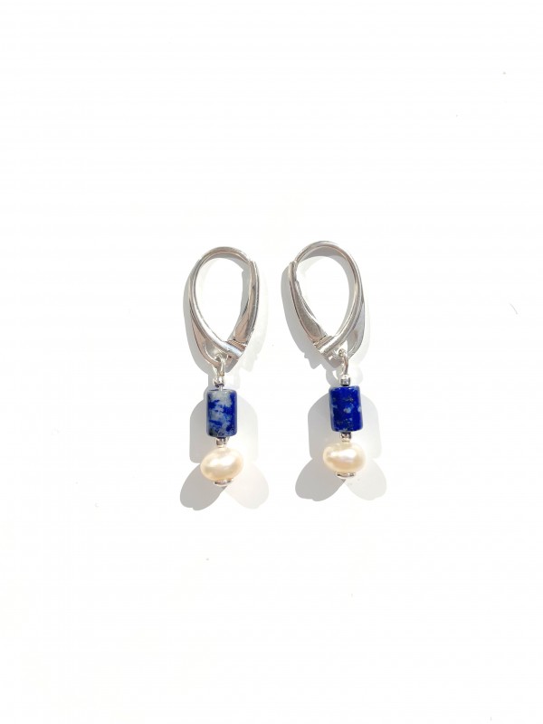 Lapislazuli-pearl earrings sterling silver