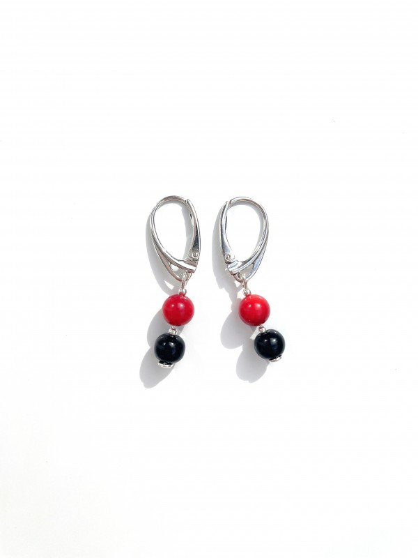 Natur Korallen-Onyx Ohrringe 925 Silber