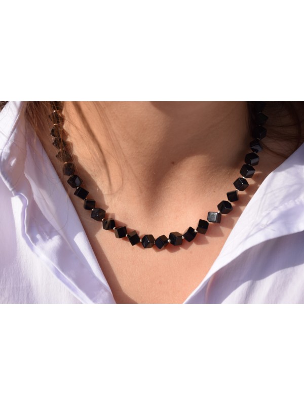 Black Onyx necklace sterling silver, cube