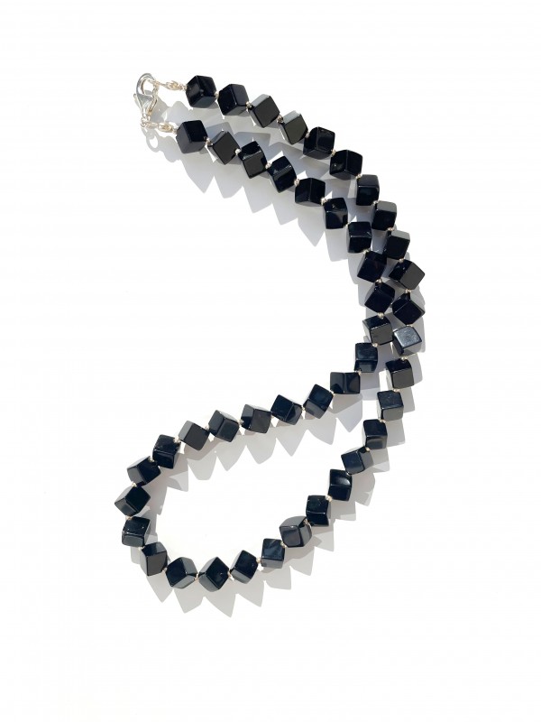 Black Onyx necklace sterling silver, cube