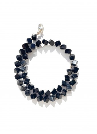 Black Onyx necklace sterling silver, cube