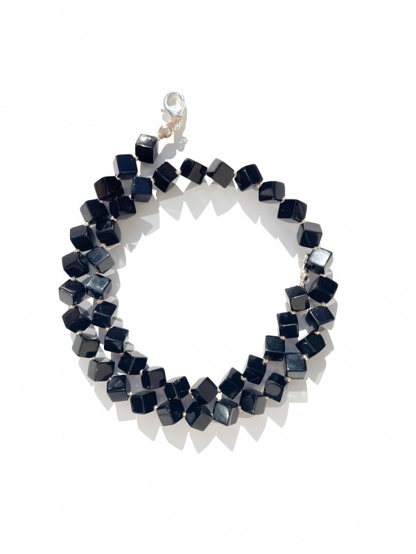 Black Onyx necklace sterling silver, cube