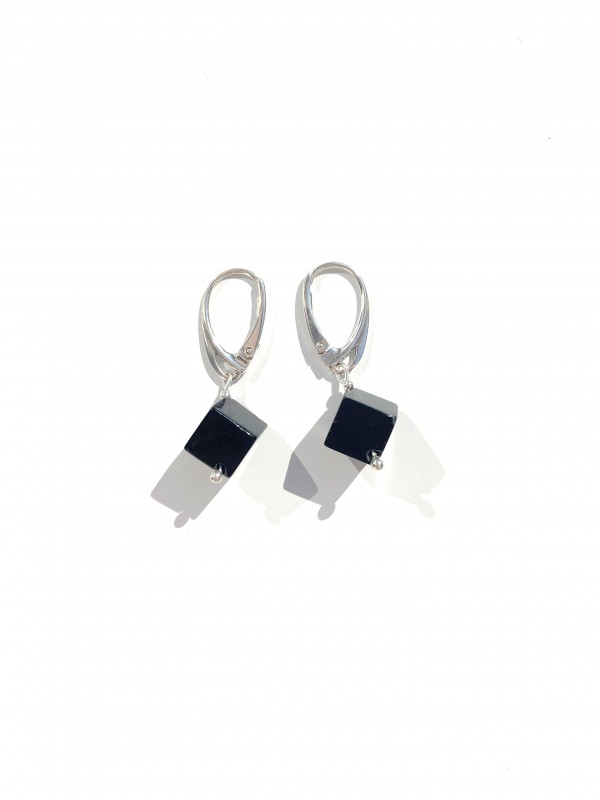 Onyx earrings cube sterling silver