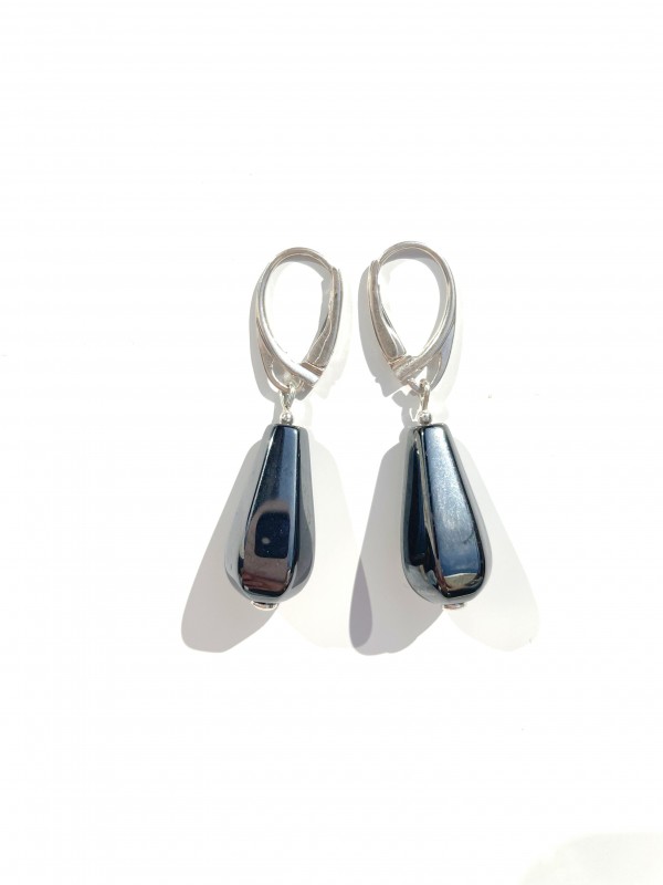 hematyte teardrop earrings sterling silver