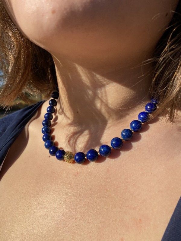 Naszyjnik lapis lazuli z pozłacanym srebrem