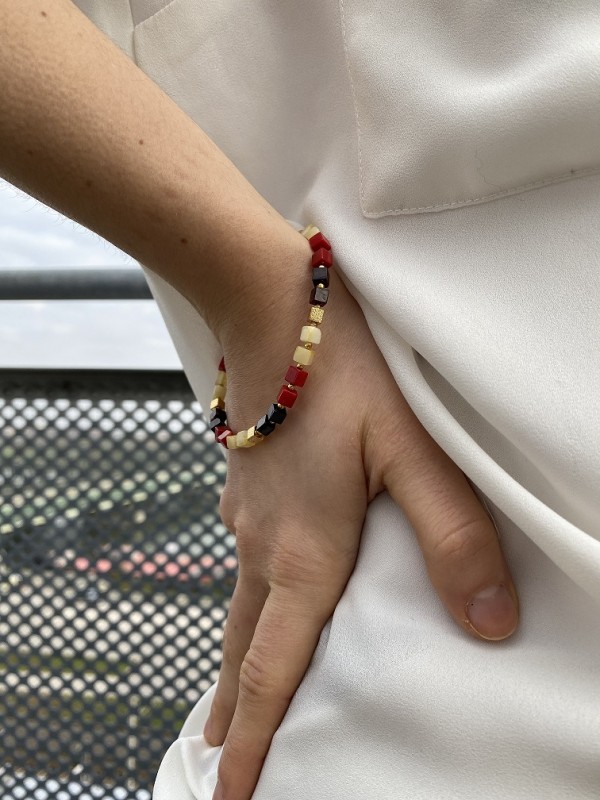 Armband Bernstein mit Korallen vergoldete Silber